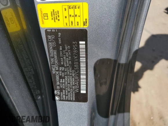 2011 BMW 1 Series 128i with VIN WBAUP7C58BVK78953, listed as a Copart auction lot 46191155 with 87,779 mi miles and Salvage Title. Bid and sale history available at DreamBid. Image 14.