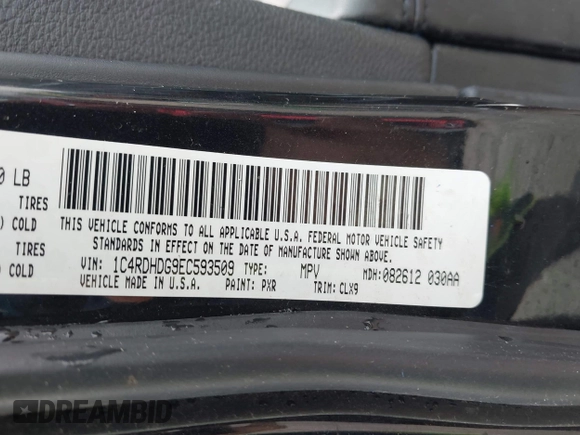 2014 Dodge Durango Limited with VIN 1C4RDHDG9EC593509, listed as a IAAI auction lot 42632996 with Not provided miles and . Bid and sale history available at DreamBid. Image 9.