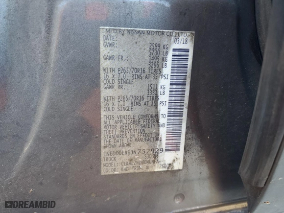2018 Nissan Frontier S with VIN 1N6DD0ER6JN752929, listed as a Copart auction lot 79069284 with 86,659 mi miles and Salvage Title. Bid and sale history available at carsss.com. Image 12.