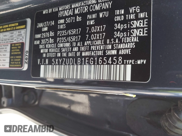 2014 Hyundai Santa Fe z VIN 5XYZUDLB1EG165458, wystawiony jako IAAI lot #42107789 z przebiegiem 94 395 mil mil oraz . Historia ofert i sprzedaży dostępna na DreamBid. Obrazek 9.
