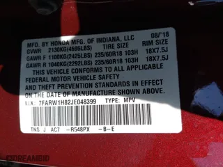 2018 Honda CR-V EX-L with VIN 7FARW1H82JE048399, listed as a IAAI auction lot 41638726 with 72,497 mi miles. Bid and sale history available at carsss.com. Image 9.