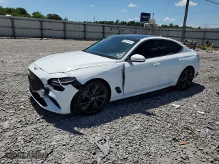 2023 Genesis G70 2.0T with VIN KMTG34TA2PU121330, listed as a Copart auction lot 55718144 with 19,599 mi miles and Salvage Title. Bid and sale history available at carsss.com. Image 1.