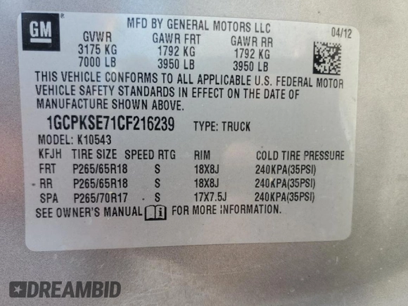 2012 Chevrolet Silverado 1500 LT with VIN 1GCPKSE71CF216239, listed as a Copart auction lot 52108815 with 245,862 mi miles and Salvage Title. Bid and sale history available at DreamBid. Image 13.