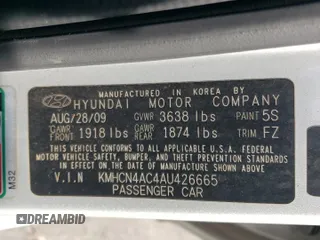 2010 Hyundai Accent GLS with VIN KMHCN4AC4AU426665, listed as a Copart auction lot 76063604 with 154,564 mi miles and Salvage Title. Bid and sale history available at carsss.com. Image 12.