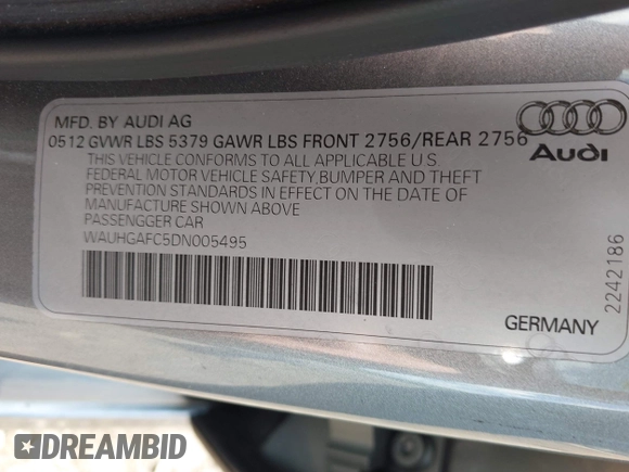 2013 Audi A6 Prestige z VIN WAUHGAFC5DN005495, wystawiony jako IAAI lot #42103621 z przebiegiem 62 268 mil mil oraz . Historia ofert i sprzedaży dostępna na DreamBid. Obrazek 9.