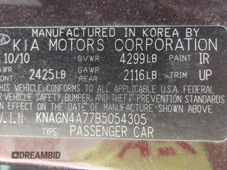 2011 Kia Optima EX z VIN KNAGN4A77B5054305, wystawiony jako IAAI lot #42387864 z przebiegiem 147 229 mil mil oraz . Historia ofert i sprzedaży dostępna na DreamBid. Obrazek 9.