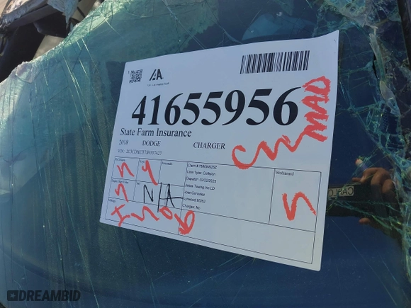 2018 Dodge Charger Daytona with VIN 2C3CDXCT7JH337427, listed as a IAAI auction lot 41655956 with 1 mi miles. Bid and sale history available at carsss.com. Image 12.