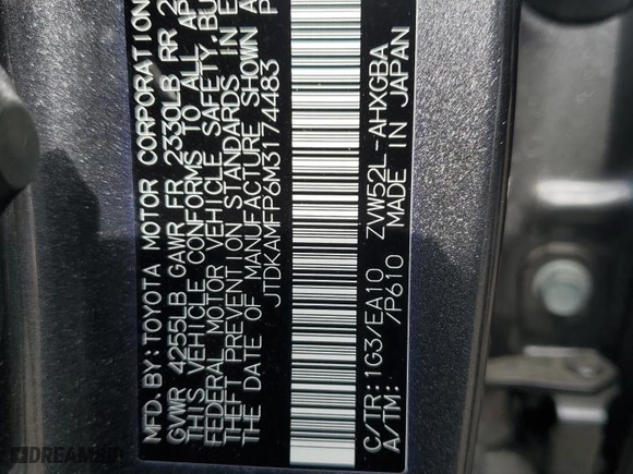2021 Toyota Prius Prime LE with VIN JTDKAMFP6M3174483, listed as a Copart auction lot 50347165 with 66,988 mi miles and Salvage Title. Bid and sale history available at carsss.com. Image 12.