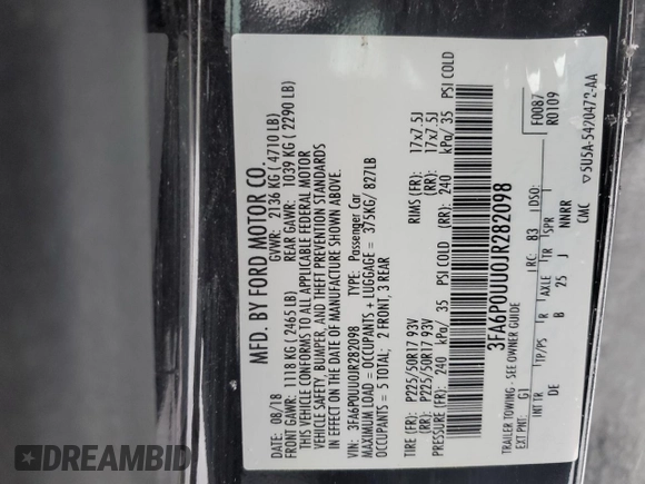 2018 Ford Fusion Hybrid S with VIN 3FA6P0UU0JR282098, listed as a Copart auction lot 87309804 with 0 mi miles and Non Repairable. Bid and sale history available at carsss.com. Image 14.