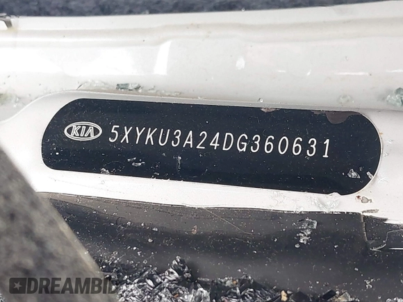 2013 Kia Sorento EX with VIN 5XYKU3A24DG360631, listed as a IAAI auction lot 41410522 with Not Provided miles and . Bid and sale history available at carsss.com. Image 9.