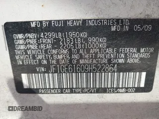 2009 Subaru Impreza i с VIN JF1GE61609H522864, выставлен на аукционе IAAI как лот 42179886 с пробегом 185 158 миль миль и . История ставок и продаж доступна на DreamBid. Изображение 9.