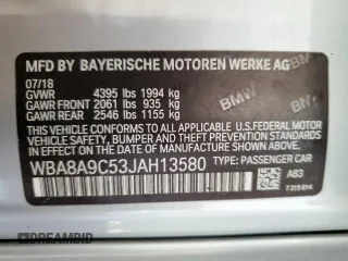 2018 BMW 3 Series 320i z VIN WBA8A9C53JAH13580, wystawiony jako Copart lot #74579773 z przebiegiem 26 828 mil mil oraz Nie do naprawy • Non repairable. Historia ofert i sprzedaży dostępna na DreamBid. Obrazek 12.