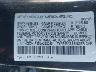 2018 Honda Accord EX-L z VIN 1HGCV1F55JA232050, wystawiony jako IAAI lot #42126564 z przebiegiem 196 283 mil mil oraz . Historia ofert i sprzedaży dostępna na DreamBid. Obrazek 9.