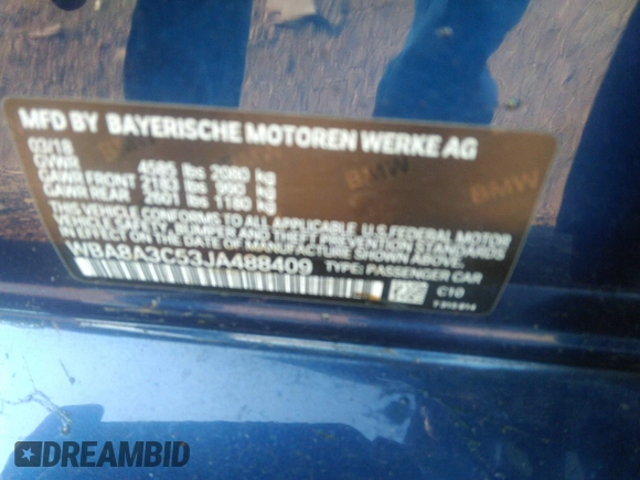 2018 BMW 3 Series 320i xDrive z VIN WBA8A3C53JA488409, wystawiony jako IAAI lot #39667324 z przebiegiem 72 949 mil mil oraz . Historia ofert i sprzedaży dostępna na DreamBid. Obrazek 9.