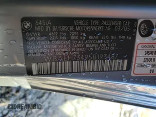 2005 BMW 6 Series 645Ci with VIN WBAEH73495B193487, listed as a Copart auction lot 88299505 with 57,967 mi miles and Salvage Title. Bid and sale history available at carsss.com. Image 12.