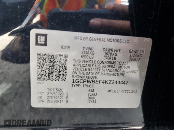 2019 Chevrolet Silverado 1500 Custom with VIN 1GCPWBEF4KZ244447, listed as a Copart auction lot 80223094 with 49,545 mi miles and Salvage Title. Bid and sale history available at carsss.com. Image 12.