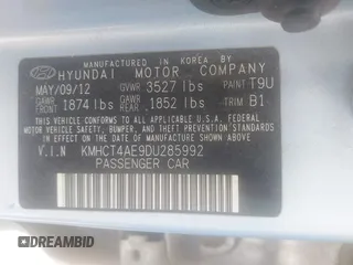 2013 Hyundai Accent GLS with VIN KMHCT4AE9DU285992, listed as a IAAI auction lot 42508614 with 268,347 mi miles and . Bid and sale history available at DreamBid. Image 9.
