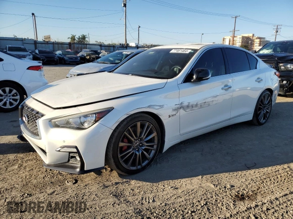 2019 Infiniti Q50 RED SPORT 400 with VIN JN1FV7AP9KM760409, listed as a Copart auction lot 87767605 with 96,589 mi miles and Salvage Title. Bid and sale history available at carsss.com. Image 1.