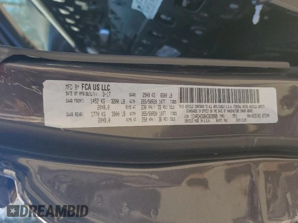 2017 Dodge Durango GT with VIN 1C4RDHDG8HC829989, listed as a Copart auction lot 49547735 with 161,937 mi miles and Salvage Title. Bid and sale history available at DreamBid. Image 13.