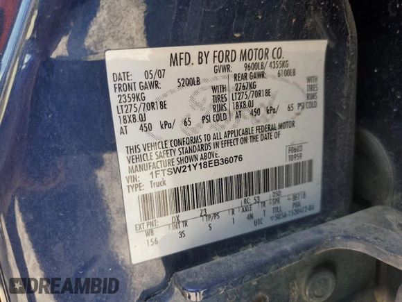 2008 Ford F-250 XL z VIN 1FTSW21Y18EB36076, wystawiony jako Copart lot #50083775 z przebiegiem 187 683 mil mil oraz Nie do naprawy • Non repairable. Historia ofert i sprzedaży dostępna na DreamBid. Obrazek 12.