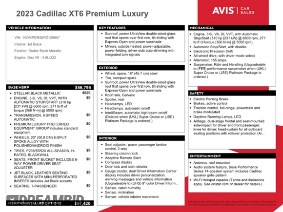 2023 Cadillac XT6 AWD Premium Luxury z VIN 1GYKPDRS6PZ129957, wystawiony jako Copart lot #58808245 z przebiegiem Nie podano mil oraz Czysty tytuł • Clean title. Historia ofert i sprzedaży dostępna na DreamBid. Obrazek 13.