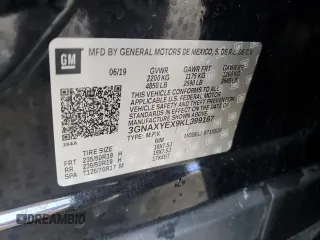 2019 Chevrolet Equinox Premier z VIN 3GNAXYEX9KL399167, wystawiony jako Copart lot #57021775 z przebiegiem Nie podano mil oraz Szkoda całkowita • Salvage title. Historia ofert i sprzedaży dostępna na DreamBid. Obrazek 13.