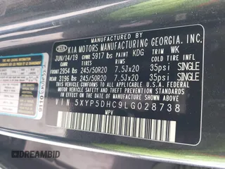 2020 Kia Telluride SX with VIN 5XYP5DHC9LG028738, listed as a IAAI auction lot 41577464 with 123,455 mi miles and . Bid and sale history available at DreamBid. Image 9.