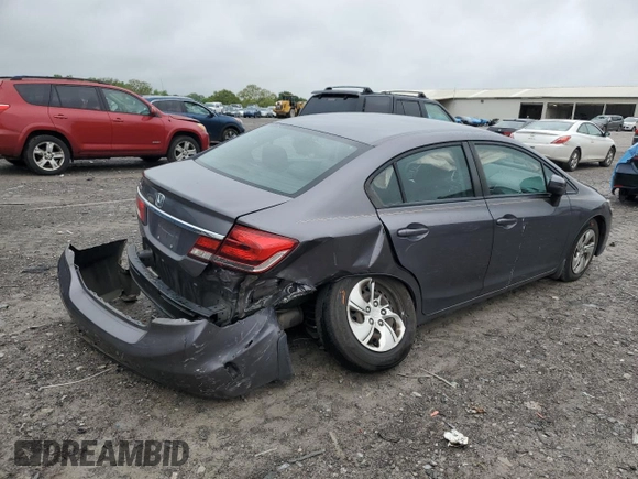 2015 Honda Civic Sedan LX with VIN 19XFB2F58FE092963, listed as a Copart auction lot 53716395 with 65,734 mi miles and Salvage Title. Bid and sale history available at carsss.com. Image 3.