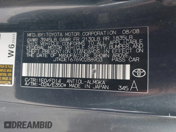 2009 Scion tC z VIN JTKDE167690288903, wystawiony jako IAAI lot #41925192 z przebiegiem 220 905 mil mil oraz . Historia ofert i sprzedaży dostępna na DreamBid. Obrazek 8.