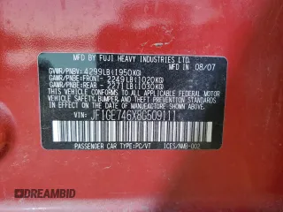 2008 Subaru Impreza WRX с VIN JF1GE746X8G509111, выставлен на аукционе Copart как лот 54455355 с пробегом 118 475 миль миль и Чистый • Clean title. История ставок и продаж доступна на DreamBid. Изображение 12.