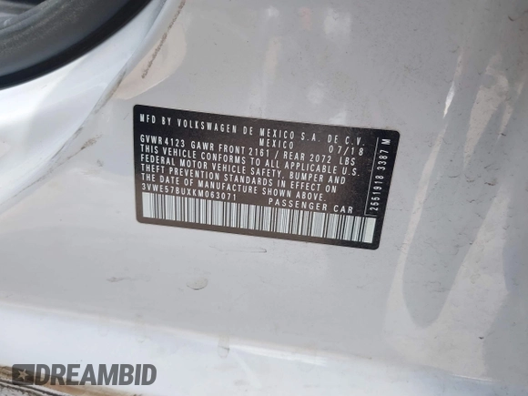 2019 Volkswagen Jetta SEL с VIN 3VWE57BUXKM063071, выставлен на аукционе IAAI как лот 42058223 с пробегом 96 597 миль миль и . История ставок и продаж доступна на DreamBid. Изображение 9.