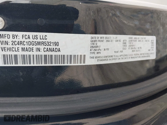 2021 Chrysler Voyager LXi with VIN 2C4RC1DG5MR532190, listed as a IAAI auction lot 42007631 with 101,280 mi miles and . Bid and sale history available at DreamBid. Image 9.