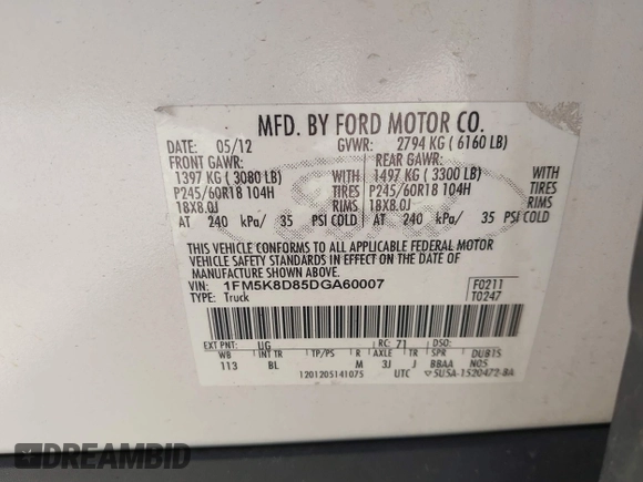 2013 Ford Explorer XLT z VIN 1FM5K8D85DGA60007, wystawiony jako IAAI lot #42155579 z przebiegiem 187 756 mil mil oraz . Historia ofert i sprzedaży dostępna na DreamBid. Obrazek 9.