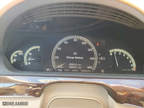 2009 Mercedes-Benz S-Class 5.5L V8 with VIN WDDNG86X39A267179, listed as a Copart auction lot 52216505 with 106,527 mi miles and Salvage Title. Bid and sale history available at carsss.com. Image 9.