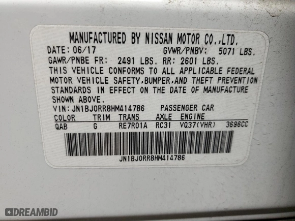 2017 Infiniti QX50 with VIN JN1BJ0RR8HM414786, listed as a Copart auction lot 86835954 with NaN miles and Salvage Title. Bid and sale history available at carsss.com. Image 13.