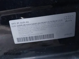2006 Audi A4 2.0T с VIN WAUKF78EX6A248286, выставлен на аукционе IAAI как лот 41232399 с пробегом 190 968 миль миль и . История ставок и продаж доступна на DreamBid. Изображение 9.