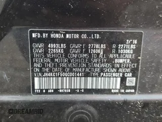 2016 Acura RLX Technology with VIN JH4KC1F50GC001441, listed as a Copart auction lot 62660765 with Not provided miles and Salvage title. Bid and sale history available at DreamBid. Image 12.