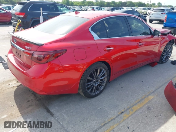 2018 Infiniti Q50 Red Sport 400 with VIN JN1FV7AP2JM460824, listed as a IAAI auction lot 42077854 with 91,062 mi miles and . Bid and sale history available at DreamBid. Image 4.