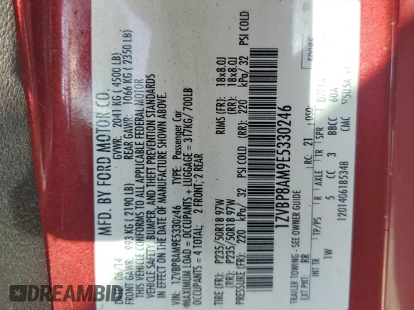 2014 Ford Mustang V6 with VIN 1ZVBP8AM9E5330246, listed as a Copart auction lot 53887865 with 118,583 mi miles and Salvage Title. Bid and sale history available at carsss.com. Image 12.