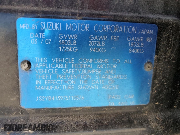 2007 Suzuki SX4 z VIN JS2YB413975110576, wystawiony jako Copart lot #47078645 z przebiegiem 170 280 mil mil oraz Szkoda całkowita • Salvage title. Historia ofert i sprzedaży dostępna na DreamBid. Obrazek 14.