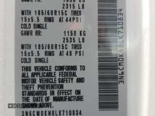 2020 Nissan NV200 S with VIN 3N6CM0KN8LK710834, listed as a Copart auction lot 60899215 with 34,803 mi miles and Salvage title. Bid and sale history available at DreamBid. Image 13.
