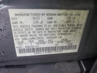 2006 Nissan Altima 2.5 with VIN 1N4AL11D86C109161, listed as a Copart auction lot 73160524 with 110,245 mi miles and Salvage title. Bid and sale history available at DreamBid. Image 15.