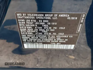 2018 Volkswagen Atlas SE with VIN 1V2CR2CA1JC561003, listed as a IAAI auction lot 42556798 with 124,147 mi miles and . Bid and sale history available at DreamBid. Image 9.