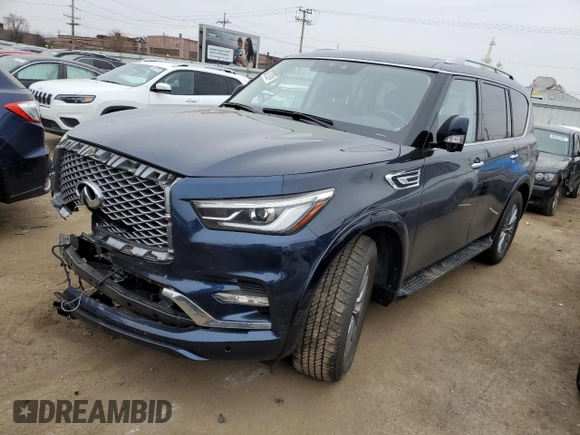 2021 Infiniti QX80 LUXE with VIN JN8AZ2AE2M9271910, listed as a Copart auction lot 71008452 with 46,327 mi miles. Bid and sale history available at carsss.com. Image 1.