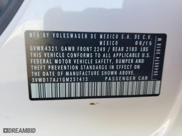 2016 Volkswagen Jetta Sedan 1.8T Sport with VIN 3VWD17AJ1GM231413, listed as a Copart auction lot 48001155 with 145,744 mi miles and Salvage Title. Bid and sale history available at carsss.com. Image 13.