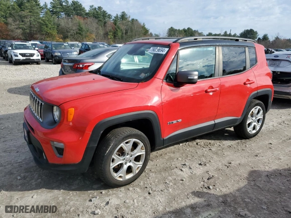 2019 Jeep Renegade Limited with VIN ZACNJBD19KPJ90165, listed as a Copart auction lot 79029694 with 105,618 mi miles and Clean Title. Bid and sale history available at carsss.com. Image 1.