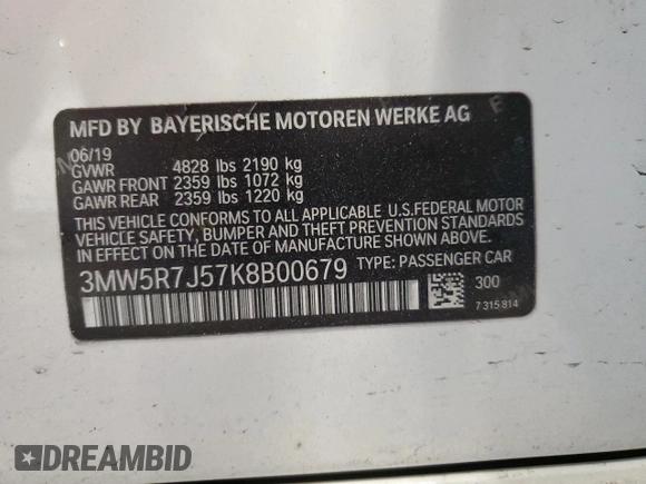 2019 BMW 3 Series 330i xDrive with VIN 3MW5R7J57K8B00679, listed as a Copart auction lot 46289995 with 77,184 mi miles and Non Repairable. Bid and sale history available at DreamBid. Image 12.
