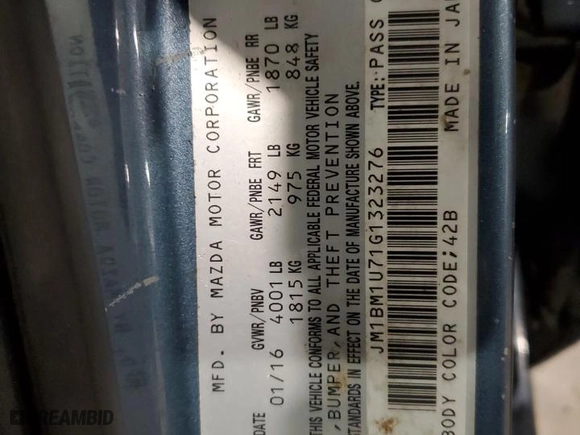 2016 Mazda Mazda3 i Sport with VIN JM1BM1U71G1323276, listed as a Copart auction lot 50147435 with 207,695 mi miles and Salvage Title. Bid and sale history available at carsss.com. Image 13.