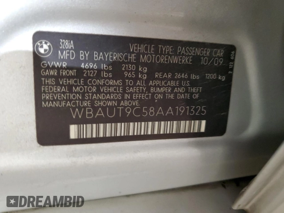 2010 BMW 3 Series 328i с VIN WBAUT9C58AA191325, выставлен на аукционе Copart как лот 79622714 с пробегом 109 411 миль миль и Списание • Salvage title. История ставок и продаж доступна на DreamBid. Изображение 12.
