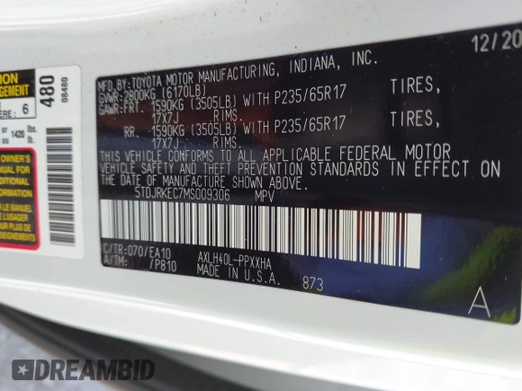 2021 Toyota Sienna XLE z VIN 5TDJRKEC7MS009306, wystawiony jako IAAI lot #42328482 z przebiegiem 169 443 mil mil oraz . Historia ofert i sprzedaży dostępna na DreamBid. Obrazek 9.